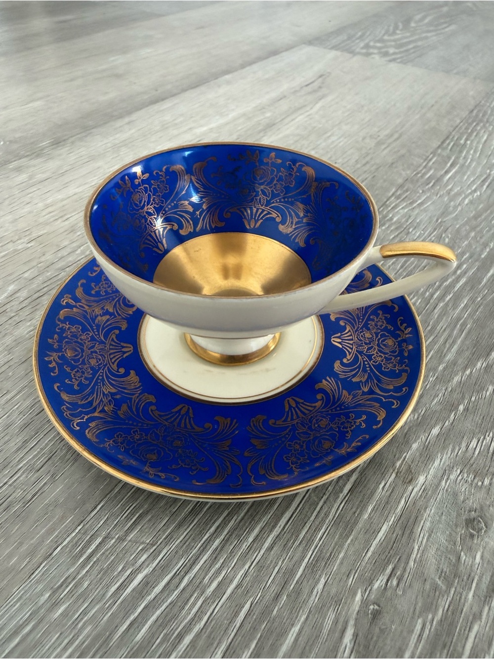 Vintage Alka Bavaria Cobalt Blue Gold Gilt Pedestal Teacup & Saucer Set 927